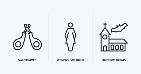Obraz premium other outline icons set. other icons such as nail trimmer, women's bathroom, church with bats vector. can be used web and mobile.