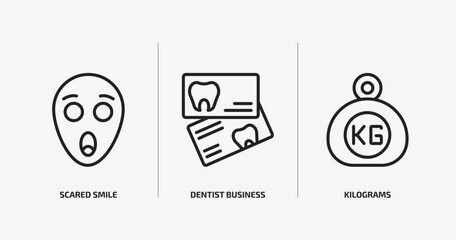 other outline icons set. other icons such as scared smile, dentist business card, kilograms vector. can be used web and mobile.