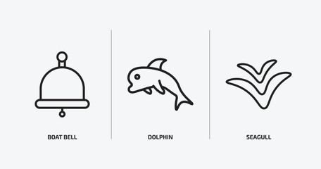 nautical outline icons set. nautical icons such as boat bell, dolphin, seagull vector. can be used web and mobile.