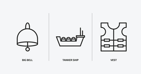nautical outline icons set. nautical icons such as big bell, tanker ship, vest vector. can be used web and mobile.