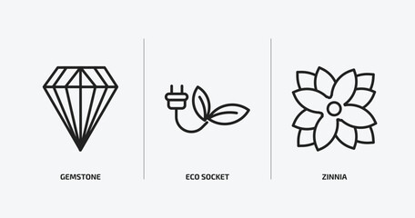 nature outline icons set. nature icons such as gemstone, eco socket, zinnia vector. can be used web and mobile.
