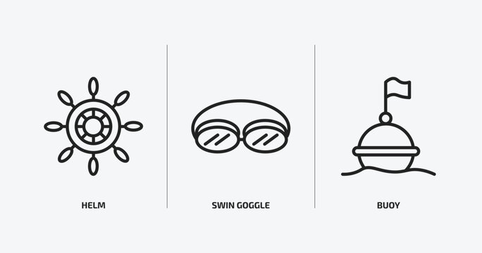 nautical outline icons set. nautical icons such as helm, swin goggle, buoy vector. can be used web and mobile.
