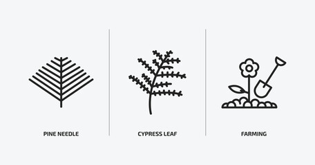 nature outline icons set. nature icons such as pine needle, cypress leaf, farming vector. can be used web and mobile.