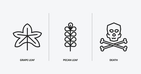 nature outline icons set. nature icons such as grape leaf, pecan leaf, death vector. can be used web and mobile.