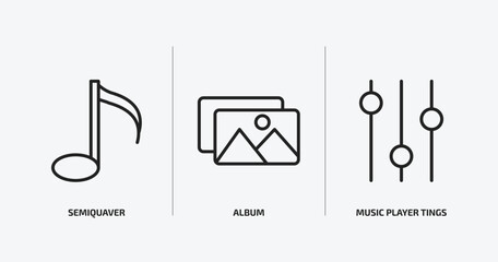 music and media outline icons set. music and media icons such as semiquaver, album, music player tings vector. can be used web and mobile.