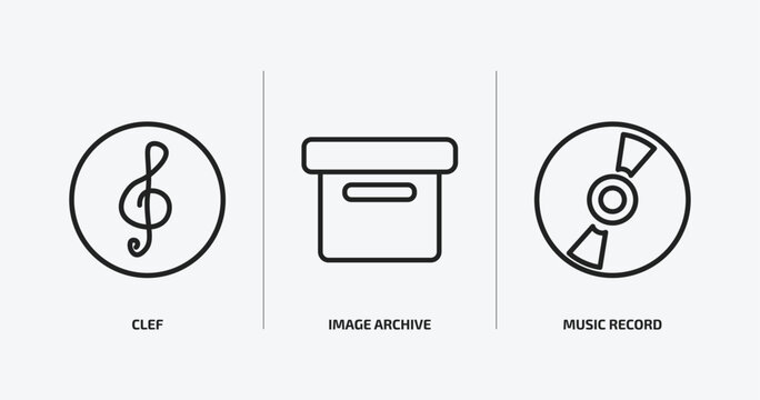music and media outline icons set. music and media icons such as clef, image archive, music record vector. can be used web and mobile.