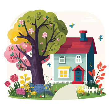A house in the wood tree vector illustration