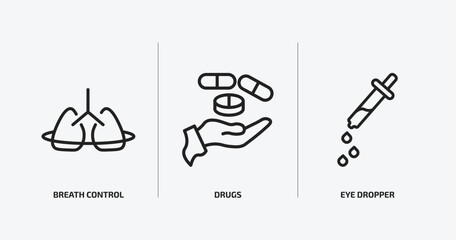 medical outline icons set. medical icons such as breath control, drugs, eye dropper vector. can be used web and mobile.