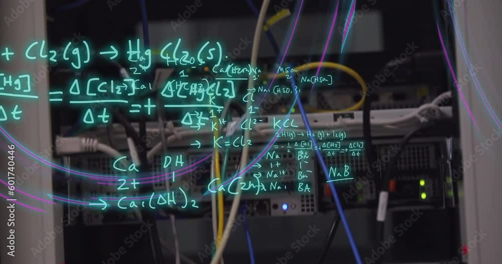 Poster animation of mathematical equations and data processing over computer server