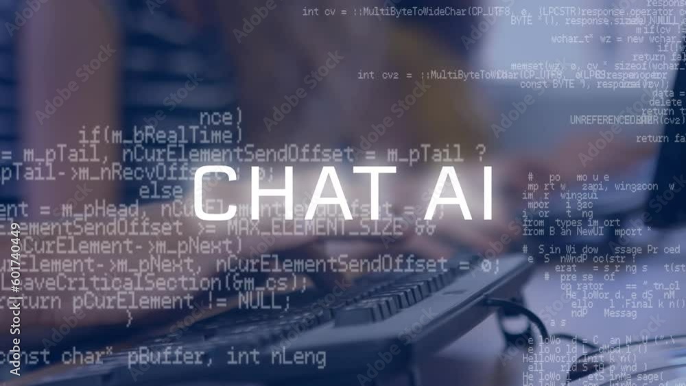 Poster animation of artificial intelligence text and data processing over diverse women using computer