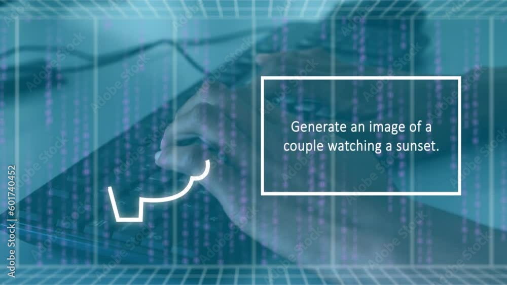 Poster animation of artificial intelligence text and data processing over biracial woman using computer