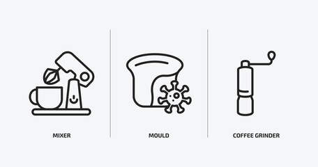kitchen outline icons set. kitchen icons such as mixer, mould, coffee grinder vector. can be used web and mobile.