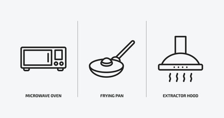 kitchen outline icons set. kitchen icons such as microwave oven, frying pan, extractor hood vector. can be used web and mobile.