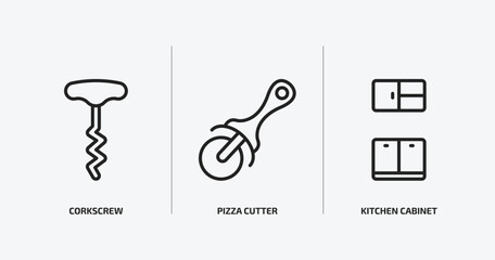 Fototapeta na wymiar kitchen outline icons set. kitchen icons such as corkscrew, pizza cutter, kitchen cabinet vector. can be used web and mobile.