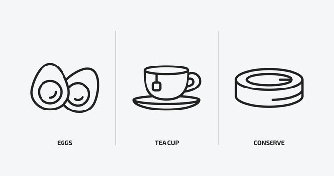 kitchen outline icons set. kitchen icons such as eggs, tea cup, conserve vector. can be used web and mobile.