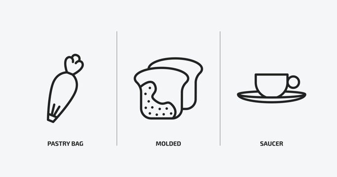 kitchen outline icons set. kitchen icons such as pastry bag, molded, saucer vector. can be used web and mobile.