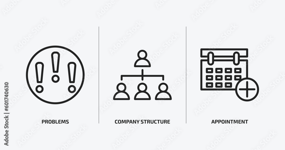 Aufkleber human resources outline icons set. human resources icons such as problems, company structure, appoin