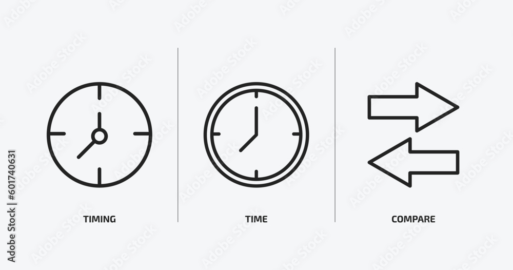Poster human resources outline icons set. human resources icons such as timing, time, compare vector. can b