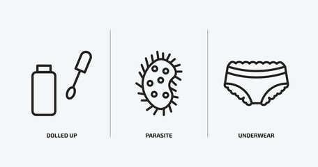 hygiene outline icons set. hygiene icons such as dolled up, parasite, underwear vector. can be used web and mobile.