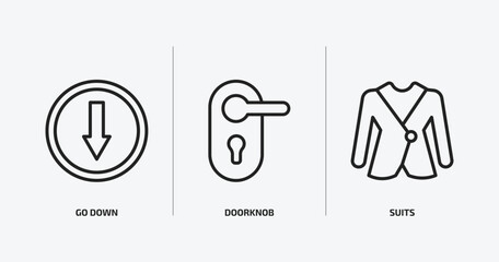 hotel and restaurant outline icons set. hotel and restaurant icons such as go down, doorknob, suits vector. can be used web and mobile.