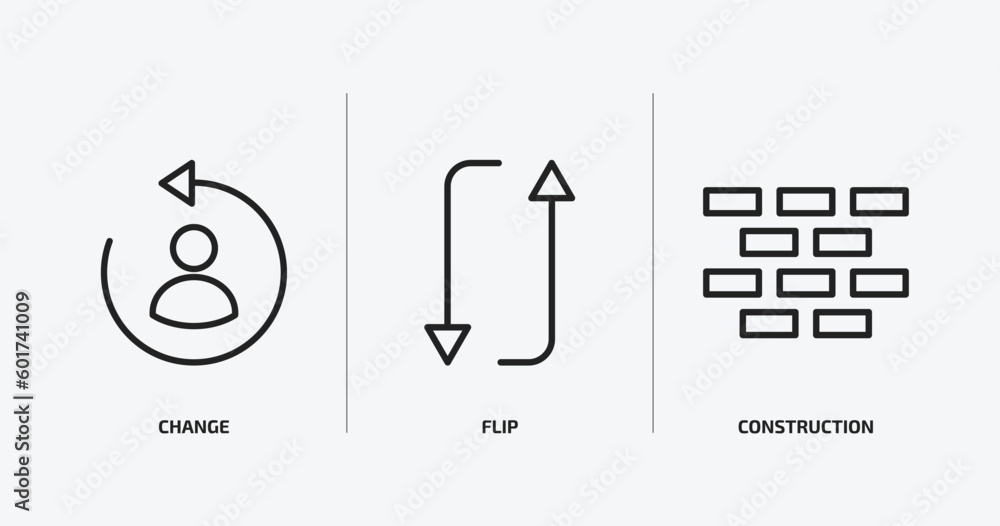 Poster geometry outline icons set. geometry icons such as change, flip, construction vector. can be used we