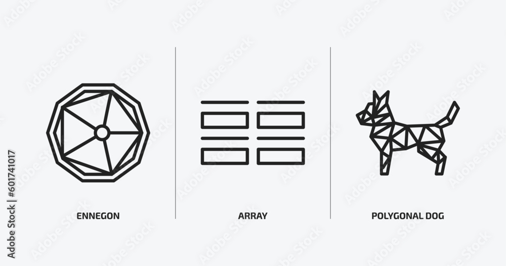 Aufkleber geometry outline icons set. geometry icons such as ennegon, array, polygonal dog vector. can be used