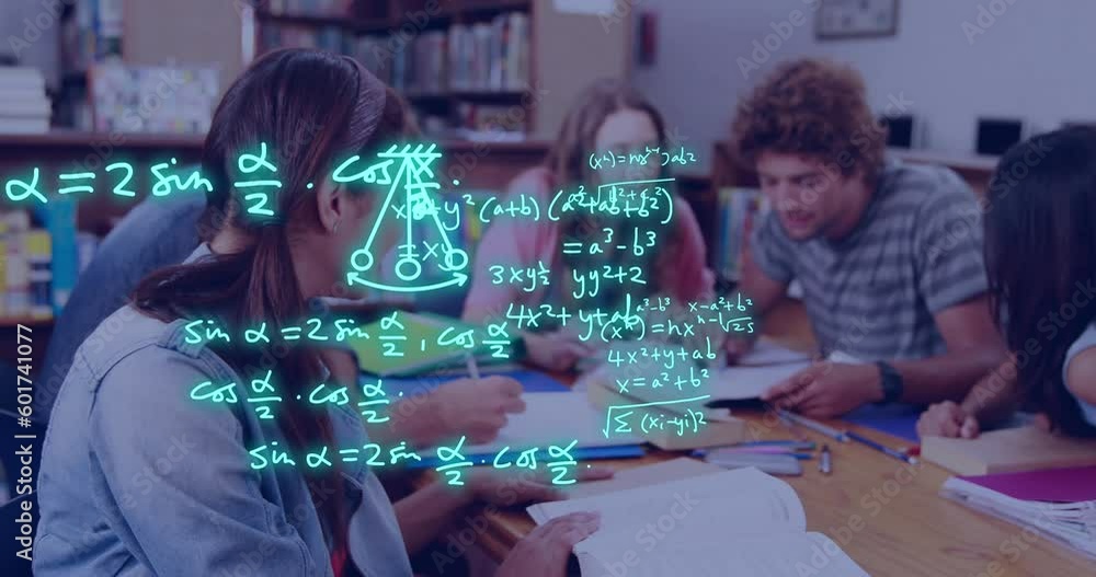 Aufkleber animation of equations and data processing over diverse students
