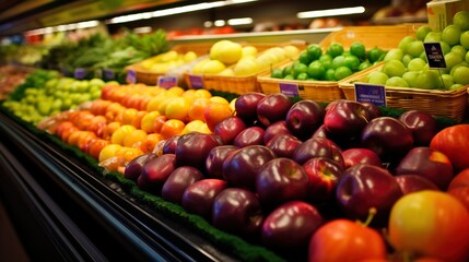 Natural fruit and vegetable department in a supermarket