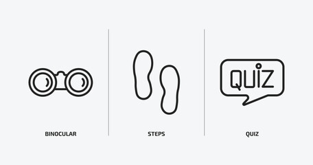 general outline icons set. general icons such as binocular, steps, quiz vector. can be used web and mobile.