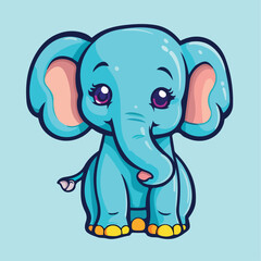 Cute Elephant drawing kawaii Funny Vector Illustration eps 10