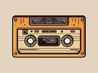 Engraving retro vintage woodcut modern style music audio cassette tape. Can be used like logo or icon. Graphic Art Vector