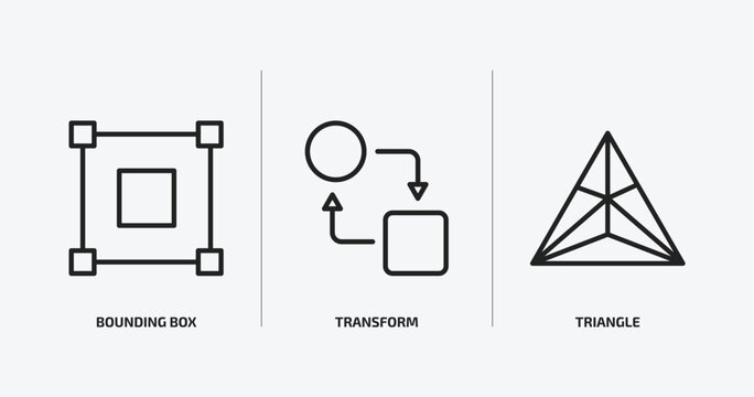 geometric figure outline icons set. geometric figure icons such as bounding box, transform, triangle vector. can be used web and mobile.