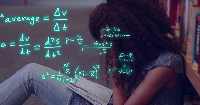Animation of equations and data processing over biracial female student reading