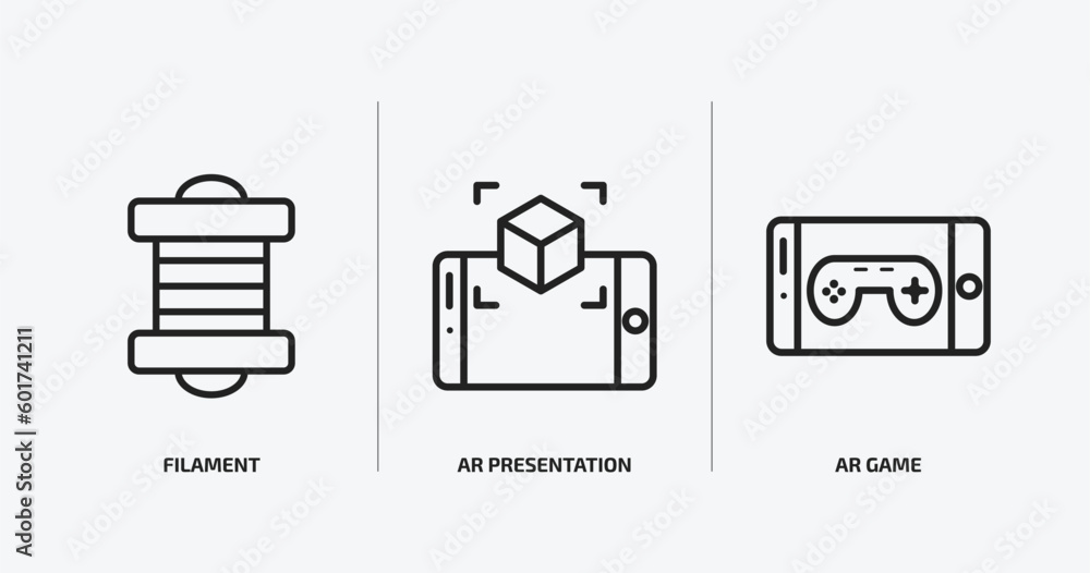 Poster general outline icons set. general icons such as filament, ar presentation, ar game vector. can be u