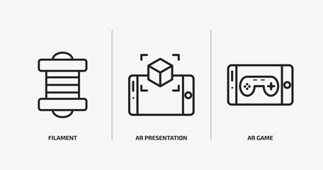 general outline icons set. general icons such as filament, ar presentation, ar game vector. can be used web and mobile.