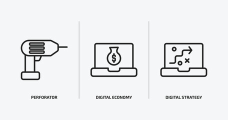 general outline icons set. general icons such as perforator, digital economy, digital strategy vector. can be used web and mobile.