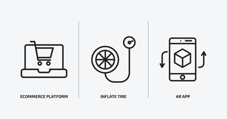 general outline icons set. general icons such as ecommerce platform, inflate tire, ar app vector. can be used web and mobile.