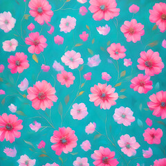 seamless pattern with pink flowers created with Generative AI Technology