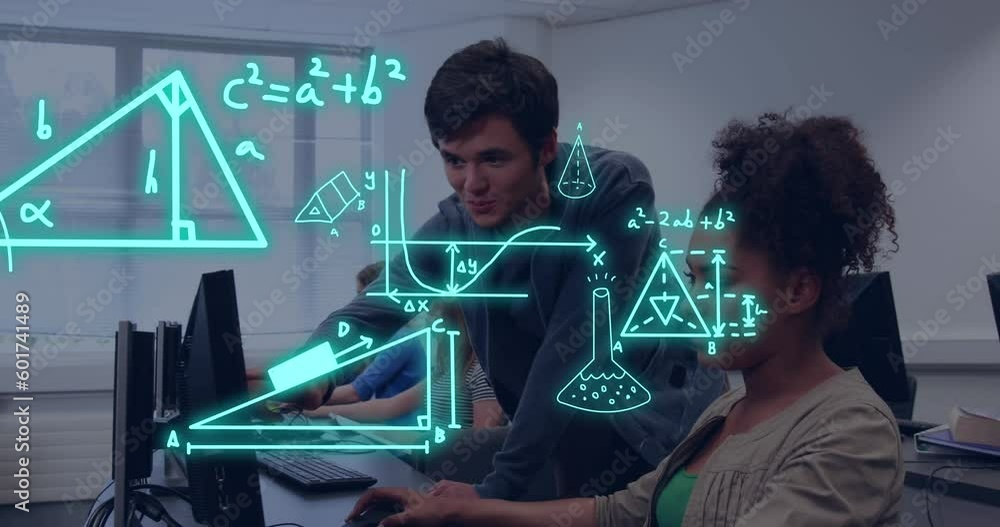 Poster animation of equations and data processing over diverse students