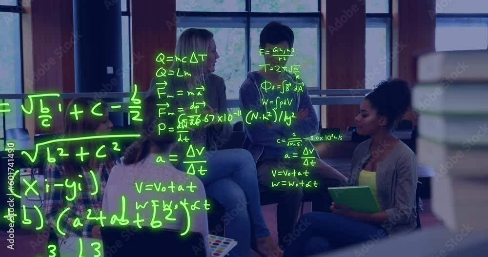 Aufkleber animation of equations and data processing over diverse students