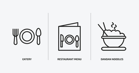 food outline icons set. food icons such as eatery, restaurant menu, dandan noodles vector. can be used web and mobile.