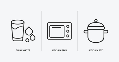 food outline icons set. food icons such as drink water, kitchen pack, kitchen pot vector. can be used web and mobile.