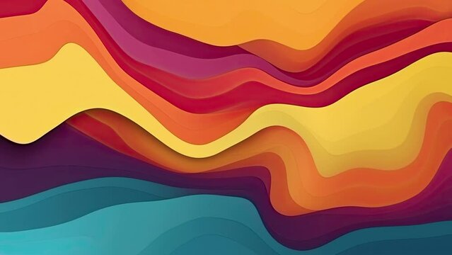 Abstract liquid motion video background, colored layered forms, wave paper cut, multi-layered color fields, folding graphics, sculptural paper fluid with slow dissolving effect