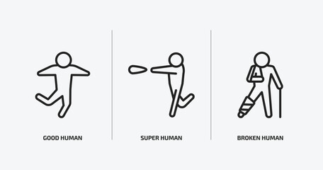 feelings outline icons set. feelings icons such as good human, super human, broken human vector. can be used web and mobile.