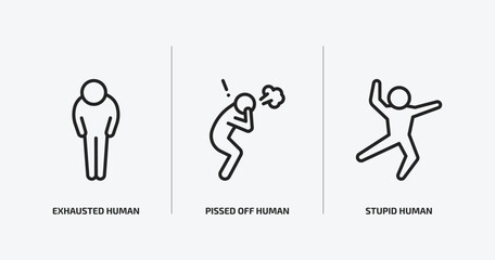 feelings outline icons set. feelings icons such as exhausted human, pissed off human, stupid human vector. can be used web and mobile.