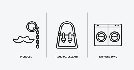fashion outline icons set. fashion icons such as monocle, handbag elegant de, laundry zone vector. can be used web and mobile.