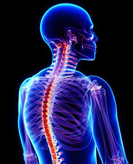 Human Skeleton Depicting the Spine and Neck, Back Pain, Neck Pain in X-ray Film Style