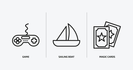arcade outline icons set. arcade icons such as game, sailing boat, magic cards vector. can be used web and mobile.