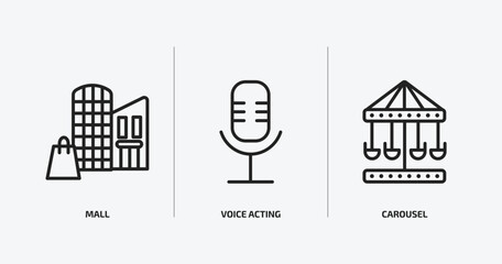 arcade outline icons set. arcade icons such as mall, voice acting, carousel vector. can be used web and mobile.