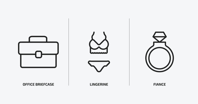 fashion outline icons set. fashion icons such as office briefcase, lingerine, fiance vector. can be used web and mobile.